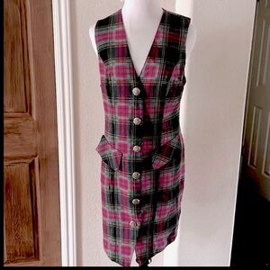 Vintage Clueless 90s Plaid Dress Buttons Preppy Girl Jumper Brioche USA Sz 5/6